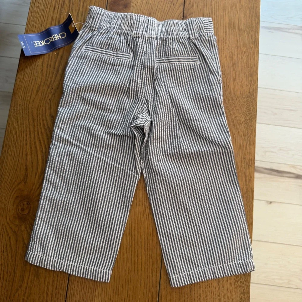 Cherokee Baby Boys Seersucker Striped Pants Blue White 18M NWT Preppy Nautical